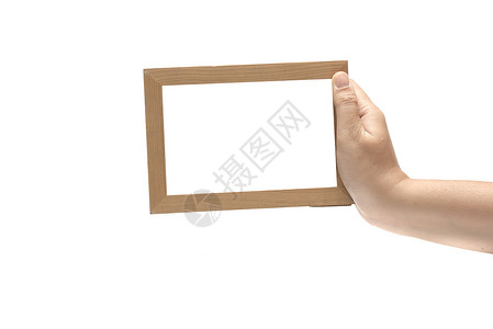 手持相片框拇指女士框架手指画廊木头艺术正方形棕色边界背景图片