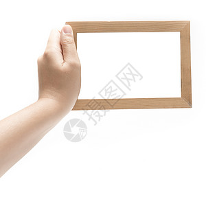 手持相片框画廊照片空白框架白色正方形女士拇指木头手指背景图片