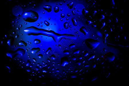 蓝色带水滴的抽象背景艺术飞沫液体珠子雨滴气泡宏观玻璃背景图片