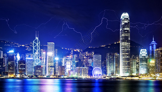 中国银行总行香港之夜的暴风雨背景