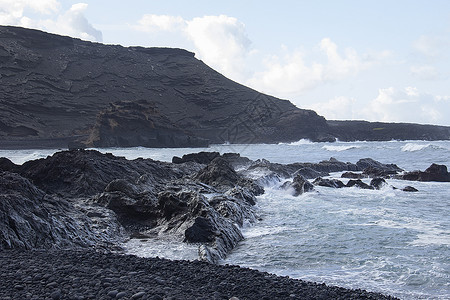 海洋火山岩石支撑海岸线海景海滩背景图片