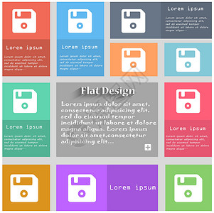 图标符号 一组多色按钮 带有文本空间的地铁样式 长阴影矢量互联网数据感官网络驾驶数据库磁盘插图网站软盘背景图片