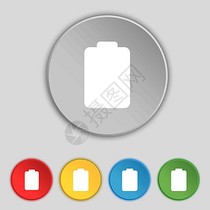 电池空空 电量低图标符号 在五个平板按钮上的符号 矢量背景图片