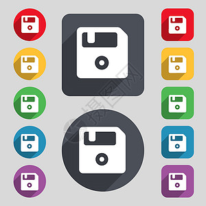 苹果12pro图标符号 一组由12个彩色按钮和长阴影组成 平坦的设计 矢量贮存记忆数据网站电脑驾驶插图互联网软盘感官设计图片