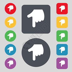 手指向指向手图标符号 一组有12色按钮 平面设计 矢量电脑光标网络展示指纹互联网手指屏幕老鼠技术设计图片