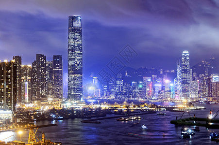 香港金融港口地标地方景观旅行顶峰市中心夜景城市背景图片