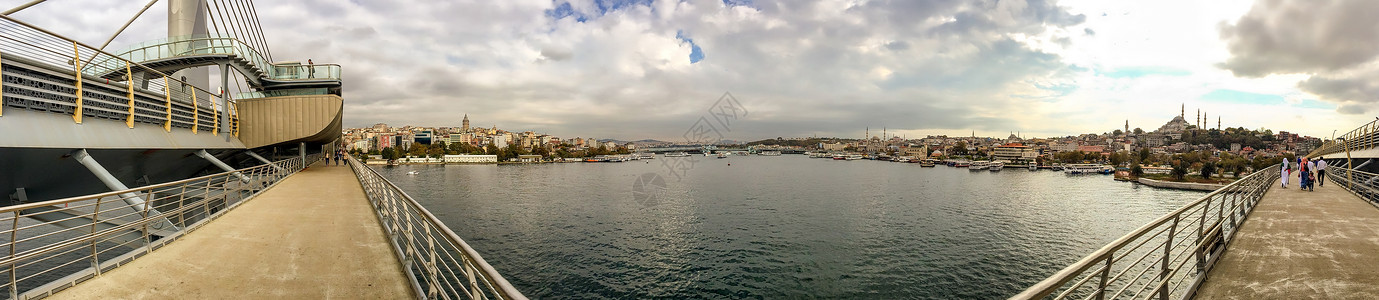 伊斯坦布尔 新加拉塔桥全景景观游客城市建筑学旅行蓝色风景建筑天际地标背景图片