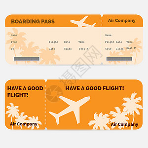 航班信息空中登机证 白背景孤立的橙色机票设计图片
