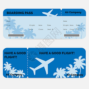 航班信息空中登机证 白背景的蓝色票单设计图片