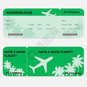 航班信息空中登机证 白背景隔离的绿色票张设计图片