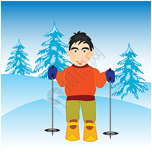回旋镖木柴中的滑雪魅力绝缘明信片运动白色滑雪板爱好运动员插图竞赛插画
