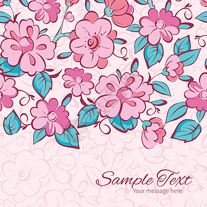 喜床边框矢量粉红色蓝色和喜莫诺花花横向边框卡模板插画