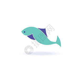 抽象蓝鱼的矢量说明 海产食品餐馆或渔场的简易鱼标志插画
