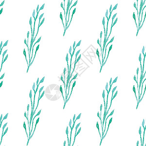 无缝模式 绿色叶子 矢量图示 水彩色油漆背景墙纸艺术品织物包装海报装饰品植物绘画花瓣插图背景图片