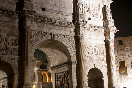 科斯坦蒂诺拱门斗兽场黄昏高清图片