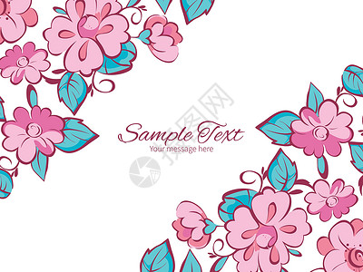 矢量粉红色蓝色和喜莫诺花朵水平双角框架背景图片