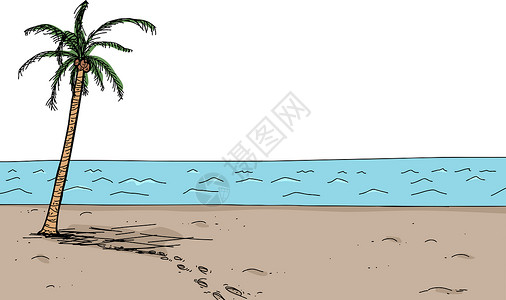 手绘脚印棕榈树的沙地足迹背景