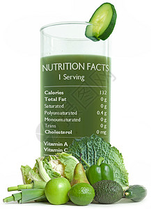 有营养事实的绿色果汁高清图片