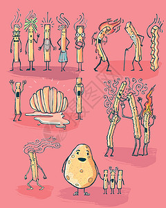 炸薯条土豆插图手绘卡通片食物背景图片