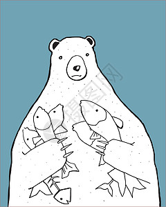 北极熊和鱼类矢量说明背景图片