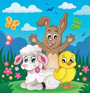 羊蝴蝶排春季动物主题图示4插画
