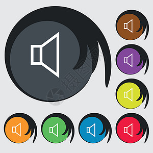 音量 声音图标符号 八个彩色按钮上的符号 矢量技术插图金属界面控制音乐背景图片