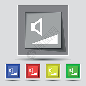 音量 原五个有色按钮上的音效图标符号 矢量插图技术界面金属音乐控制背景图片