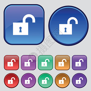 打开锁定图标符号 一组12个旧的按钮用于设计 矢量隐私秘密插图挂锁防火墙网站保镖电脑网络代码背景图片