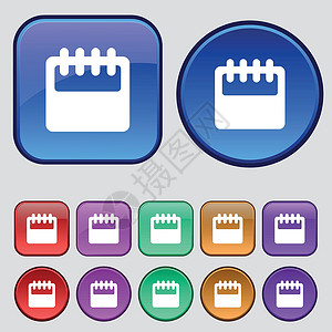 笔记本 日历图标符号 一组12个用于您设计的老式按钮 矢量工作文档电脑日程商业桌子杯子办公室床单文件夹背景图片