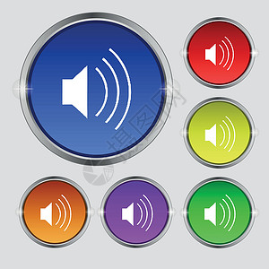 音量 声音图标符号 光亮彩色按钮上的圆形符号 矢量控制界面金属插图技术音乐背景图片