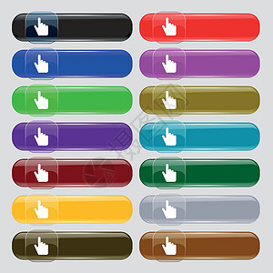 彩色点击按钮光标图标符号 设计时有16个彩色现代按钮组成的大组合 矢量插画