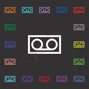音频磁带图标符号 您设计时有许多色彩多彩的符号 矢量演示音响持有者塑料岩石录音机娱乐玩家标签记录插画