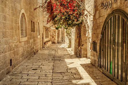 耶路撒冷犹太区古老的巷子高清图片