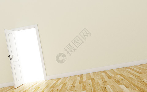 棕墙上开放的白门 木地板白色木头入口房子房间建筑学棕色办公室框架出口背景图片