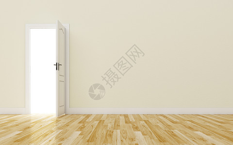 棕墙上开放的白门 木地板白色木头建筑学棕色框架房子入口办公室房间出口背景图片