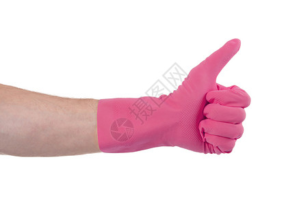 粉色手套 用于清洁表演拇指背景图片