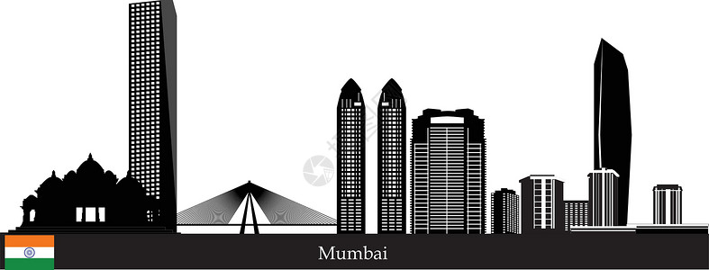 印度孟买市木拜市天际酒店城市地标建筑物灯塔岛屿寺庙建筑学景观白色插画
