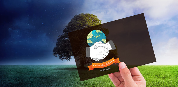 显示手卡的复合图像贸易草地农村卡片绘图时间绿色横幅白色计算机背景图片
