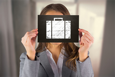 展示卡片的女商务人士综合图像公寓住所家居门厅楼梯建筑学女性公文包家庭隐藏背景图片
