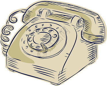 电话手工素材电话号码电话胶木听筒绳索手工固定电话木刻绘画墨水插图插画