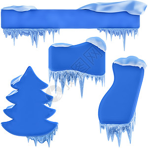冷冻冰柱一套冬季框架收藏冰柱天气冻结大雪标签蓝色冰箱季节水晶背景
