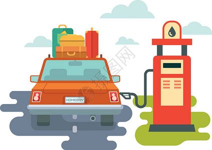 加油站加油车旅行行李笔芯零售车辆石油窗户插图气体车轮背景图片