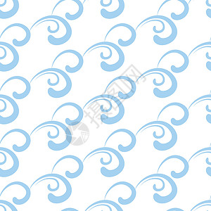 矢量无缝背景 带有重复模式墙纸纺织品漩涡白色海洋插图织物曲线卡通片蓝色背景图片