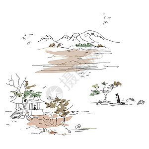 纯日文日文风格的山地景观插画