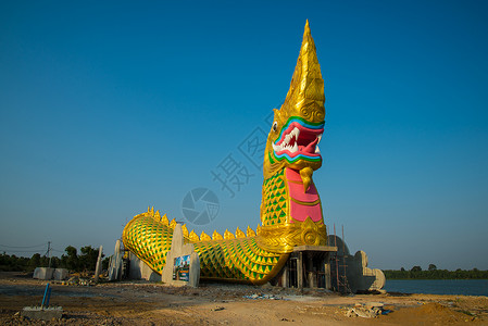 大金色大纳加雕像建筑学古董雕塑寺庙旅行天空佛教徒动物宗教背景图片