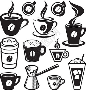 普热兹科尔咖啡杯图标黑色咖啡味道杯子玻璃插画