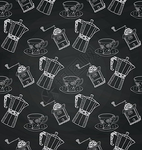 棋盘纹理上的旧粉笔绘平无缝模式装饰品杯子绘画黑板照片框架咖啡店菜单咖啡餐厅背景图片