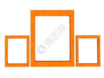 以橙色形式设置的三幅纹理光膜装饰艺术照片长方形橙子风格材料剪裁空白相框背景图片