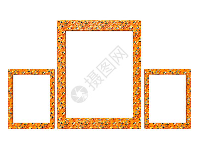 以橙色形式设置的三幅纹理光膜花朵橙子相框风格装饰长方形矩形艺术打印照片背景图片