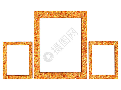 以橙色形式设置的三幅纹理光膜橙子材料装饰相框打印空白照片剪裁矩形艺术背景图片